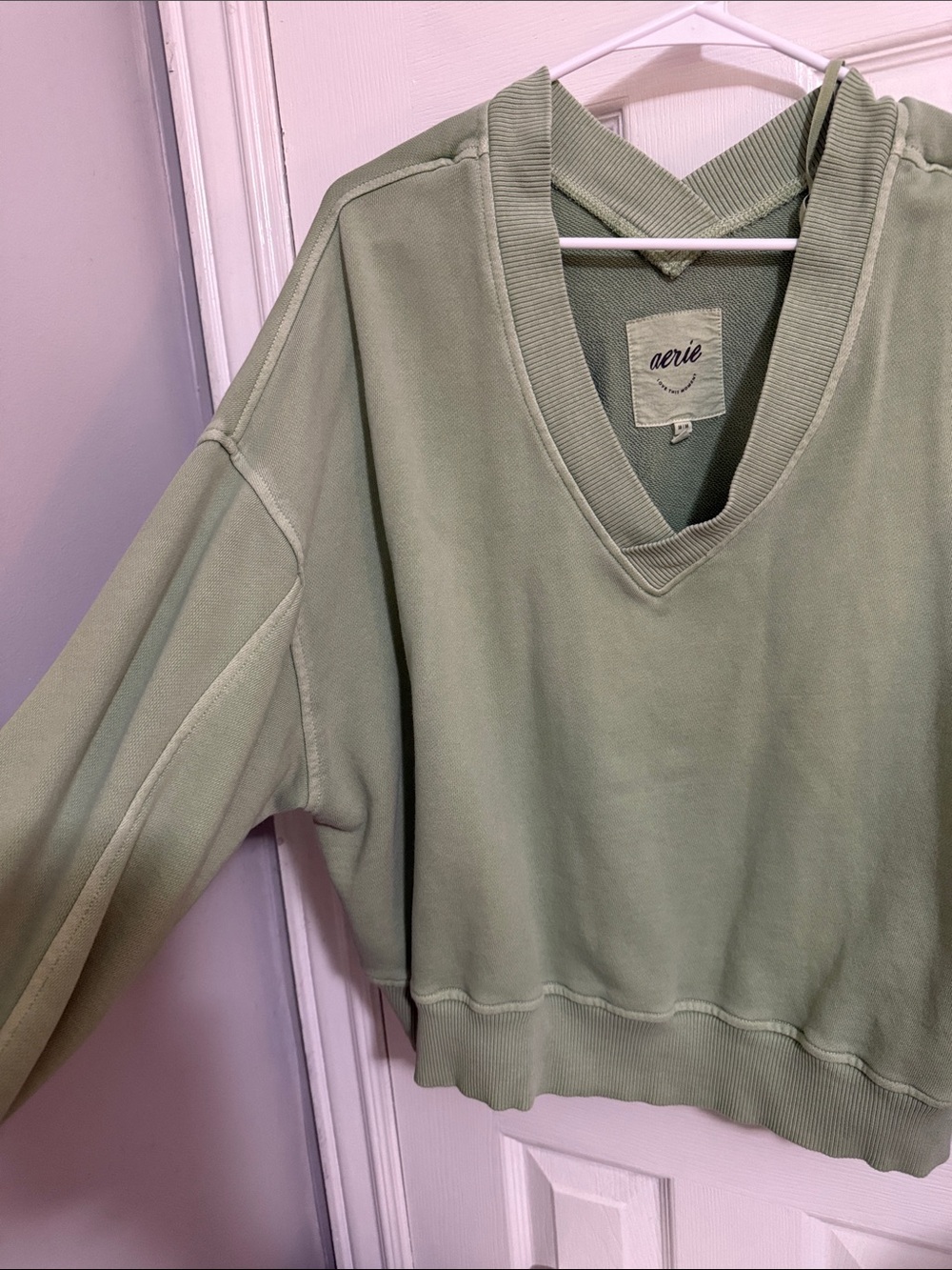 aerie Sage Green V-Neck Relaxed Pullover Sweater - Picture 3 of 4
